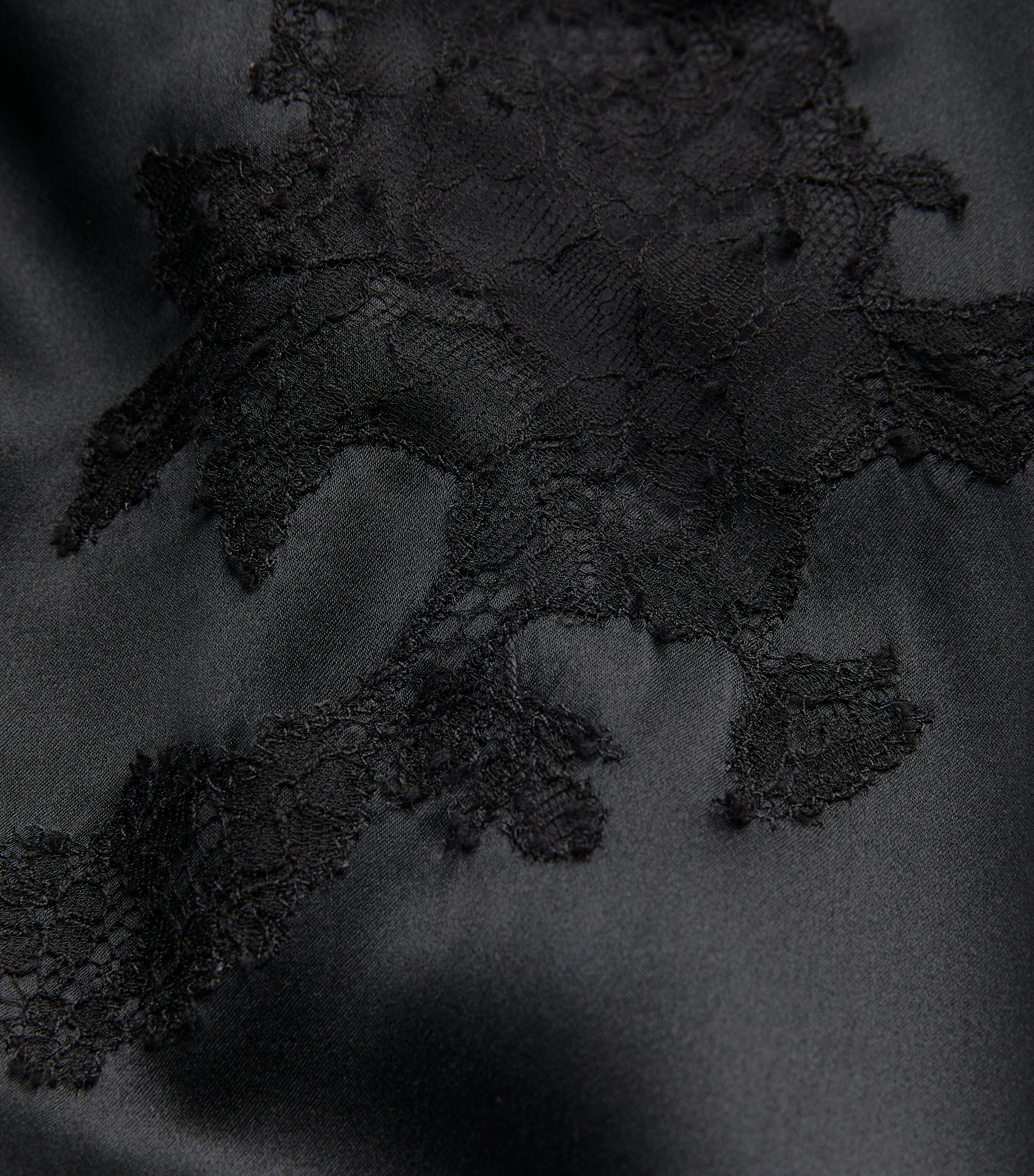 Black Silk Lace-Trim Robe