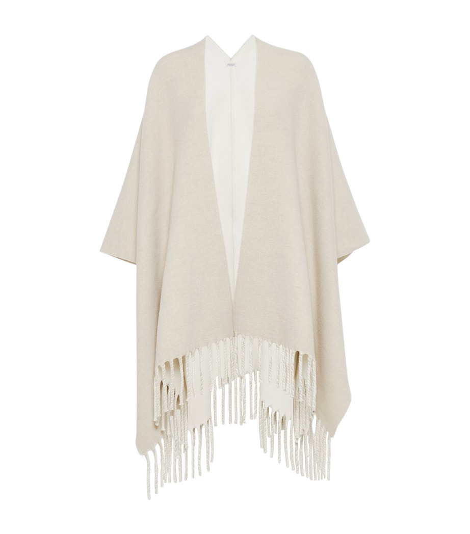 Brunello Cucinelli White Wool-Cashmere Reversible Poncho