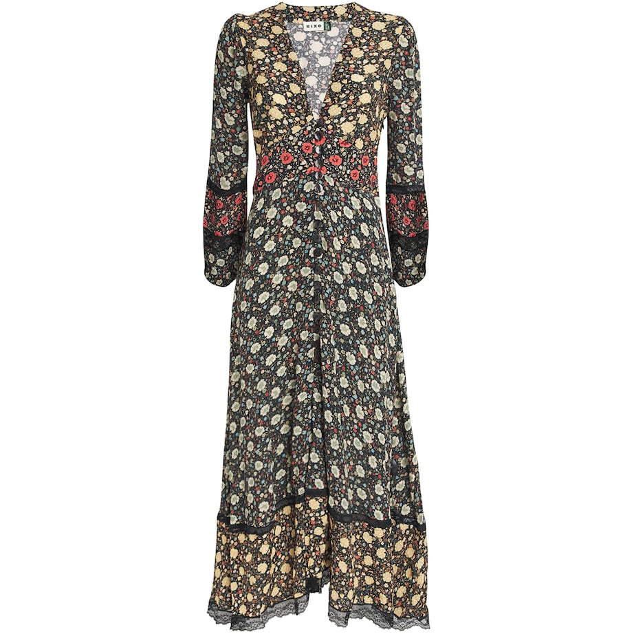 Rixo Green Floral Raven Midi Dress