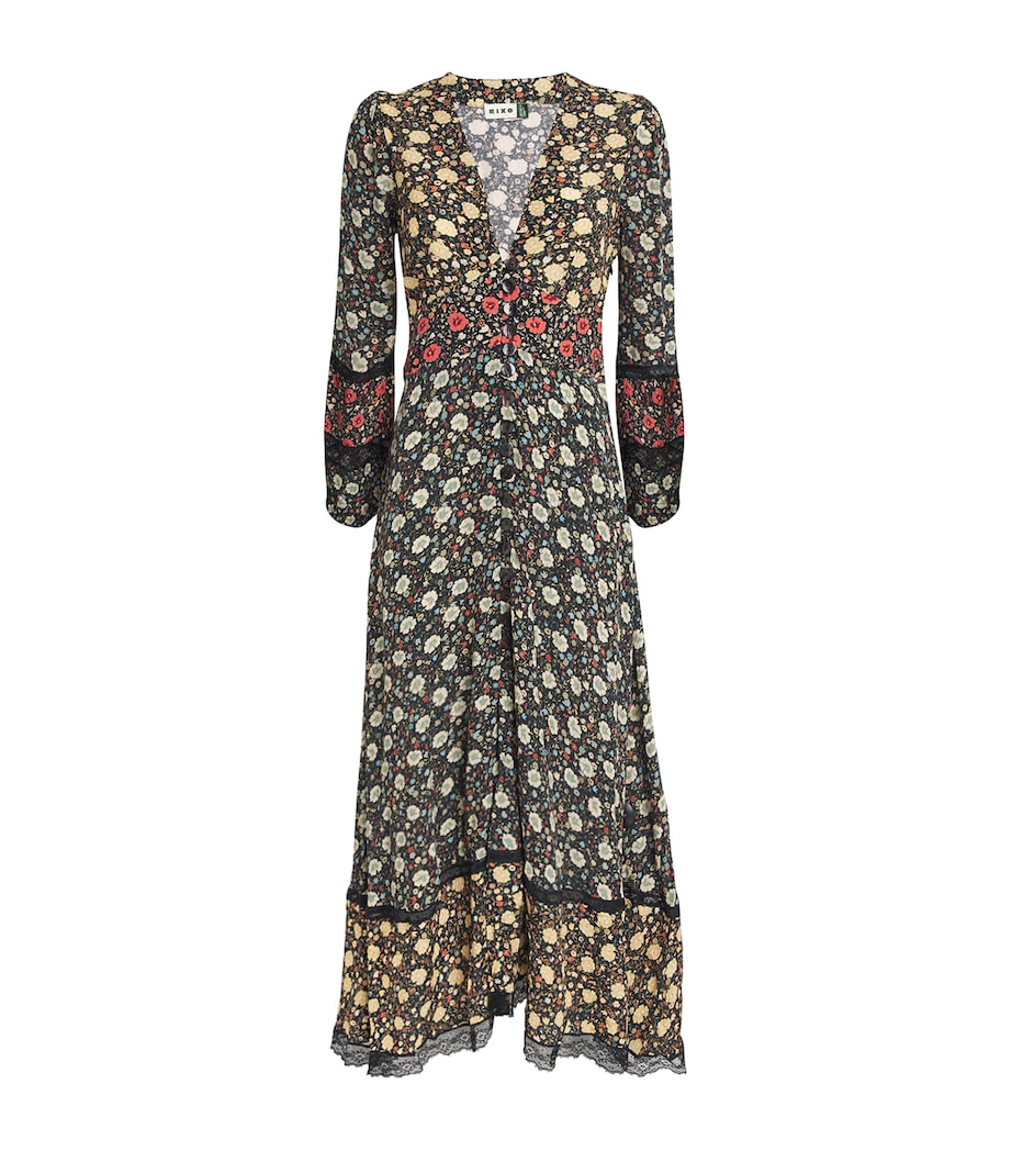 Rixo Green Floral Raven Midi Dress