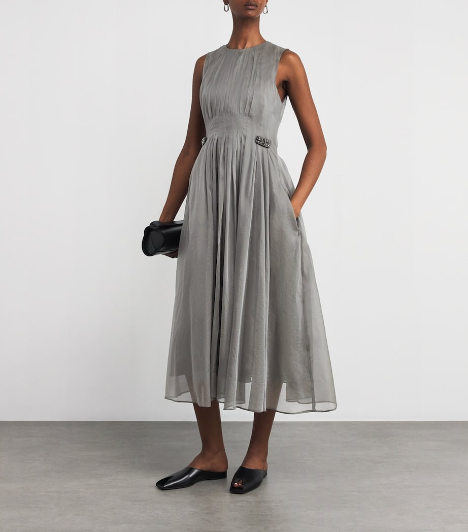 Max Mara Grey Silk-Blend Organza Midi Dress