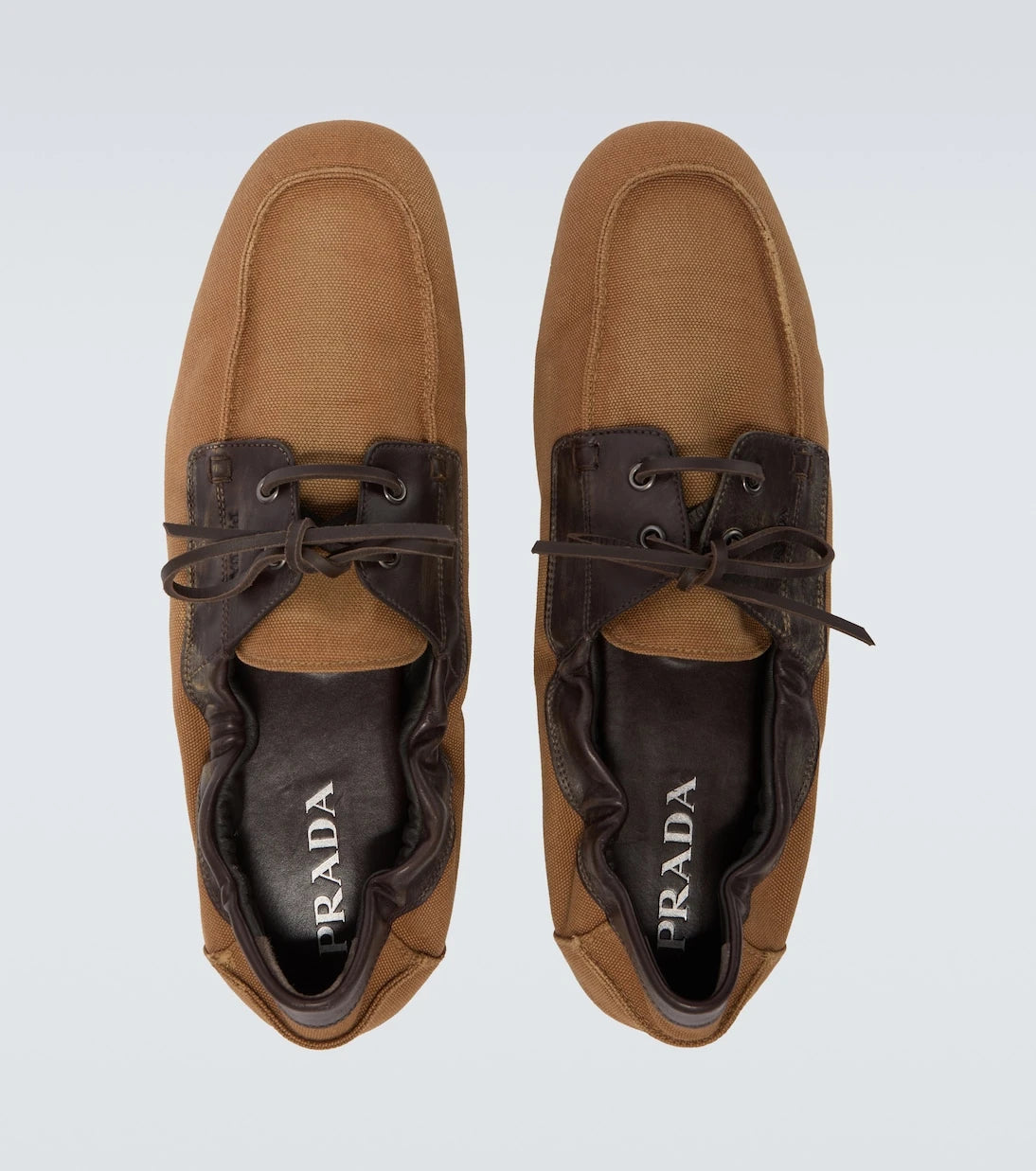 Prada - Shuffle leather-trimmed canvas boat shoes