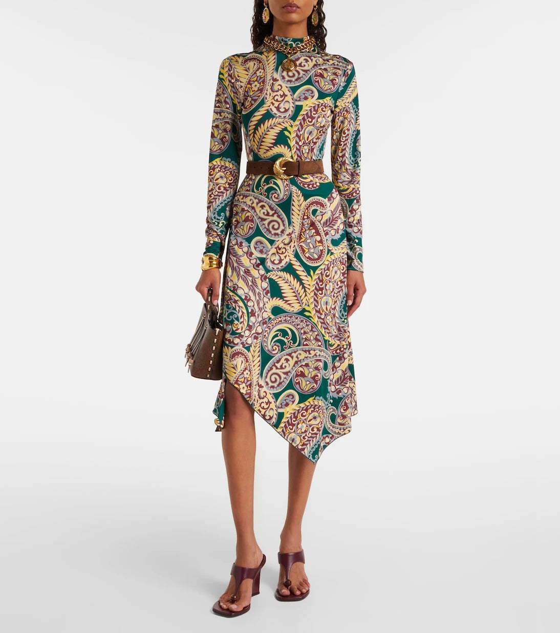 Etro - Paisley asimetrik midi elbise