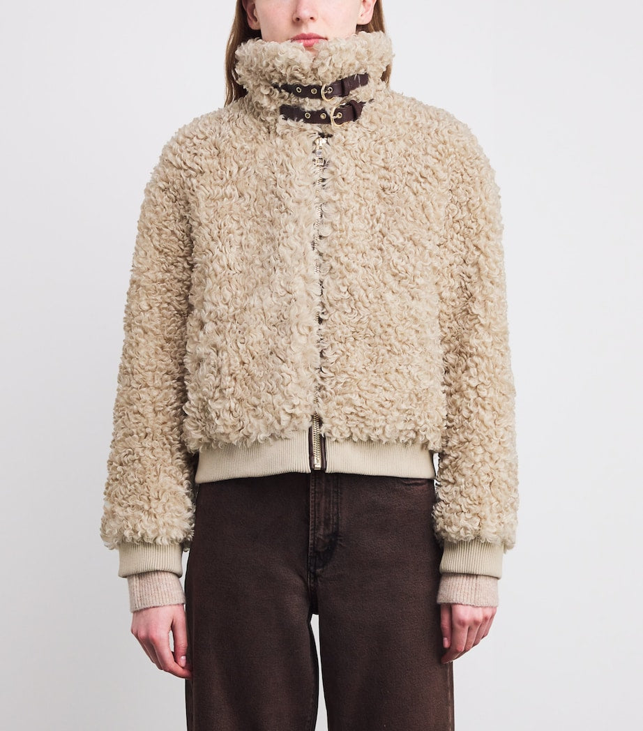 Brown Bouclé Bomber Jacket