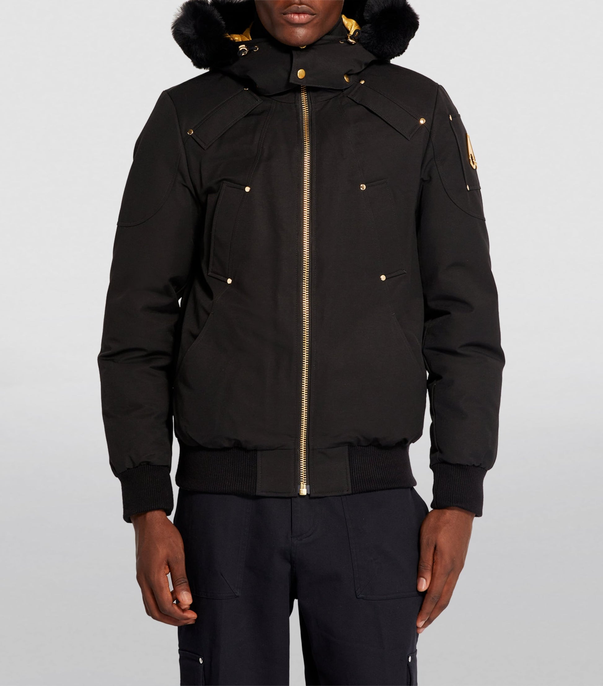 Moose Knuckles Black Fur-Trim Bomber Jacket