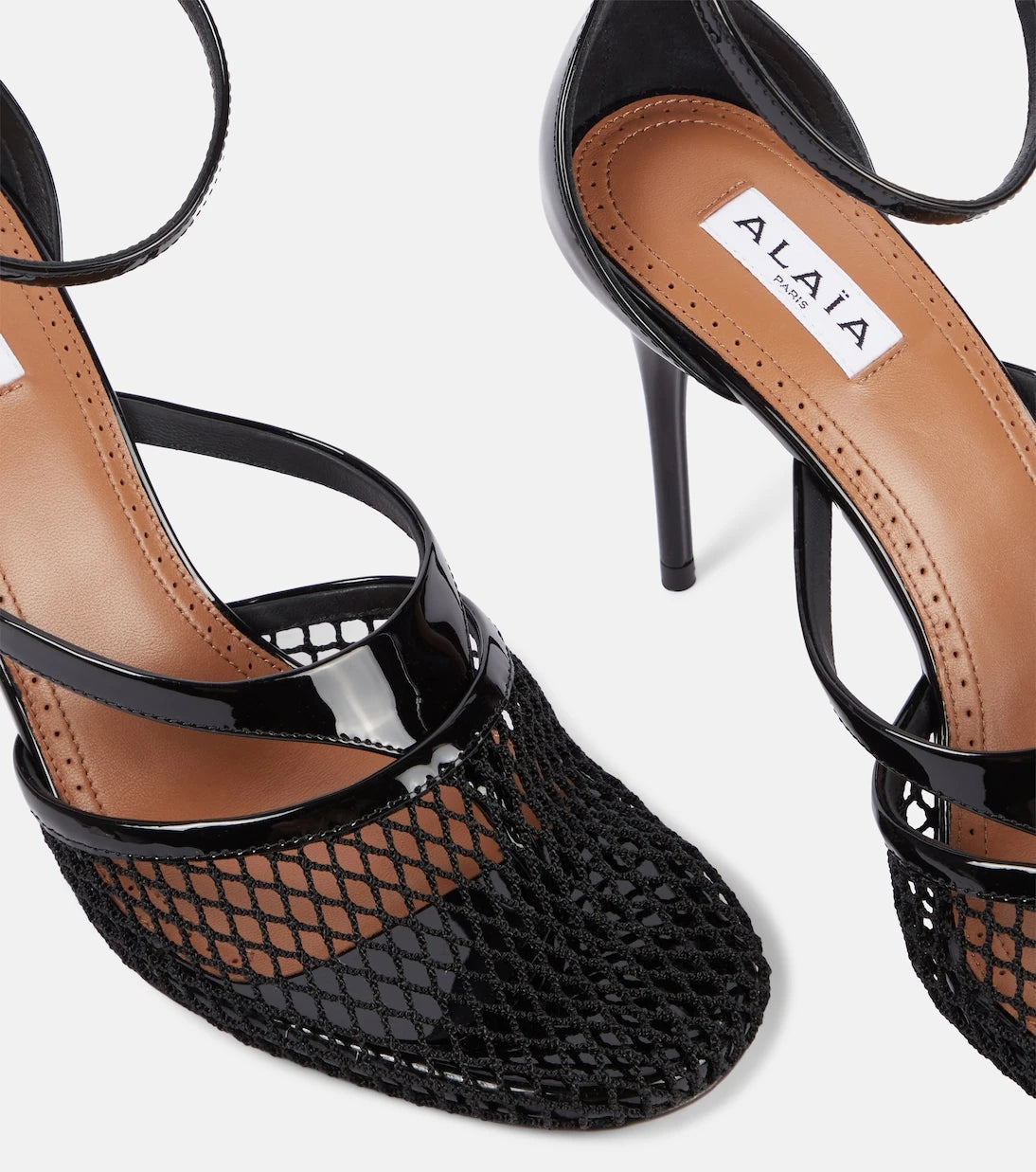 Alaïa - حذاء كعب عالٍ 90 سمك شبكي من الجلد اللامع