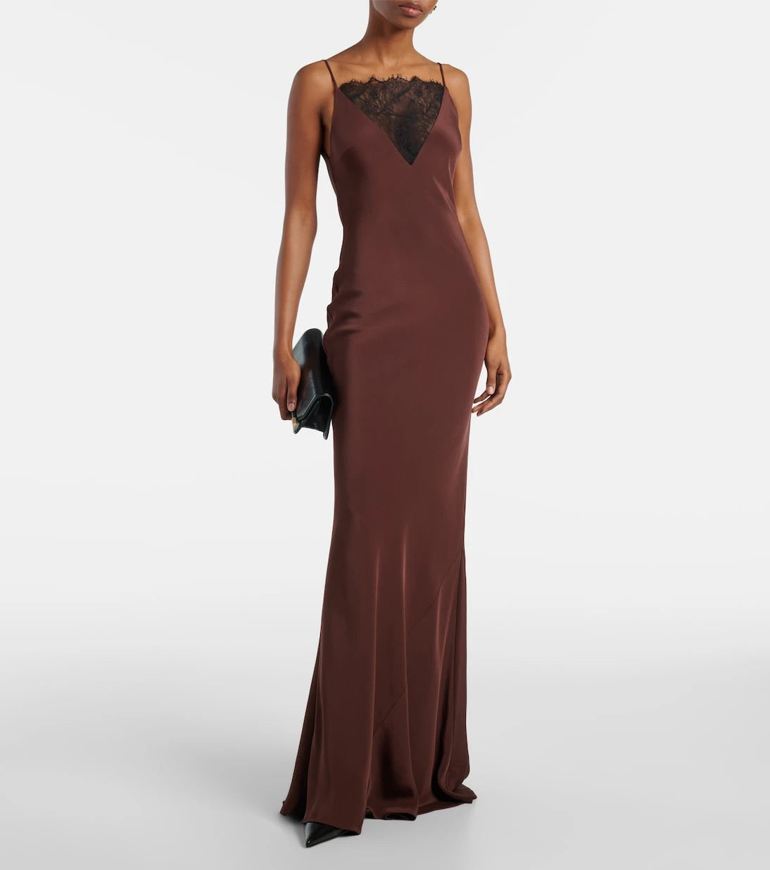 Roland Mouret - Lace-trimmed silk satin gown