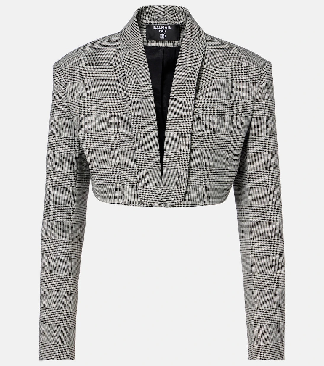 Balmain - Houndstooth cropped wool-blend blazer