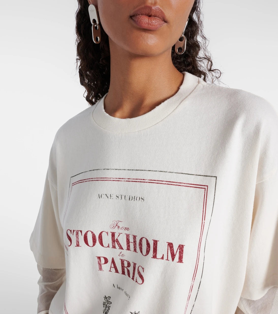 Acne Studios - تيشيرت بطبقات من القطن المطبوع
