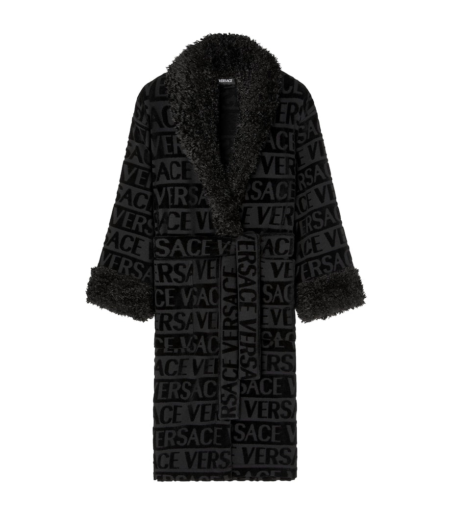 Faux Fur-Trim Monogram Dressing Gown