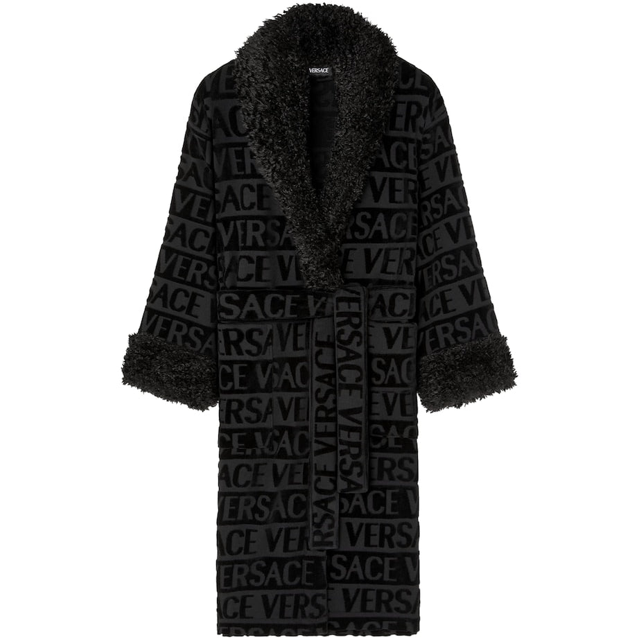 Faux Fur-Trim Monogram Dressing Gown