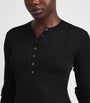Skims Black Sheer Knit Henley Top
