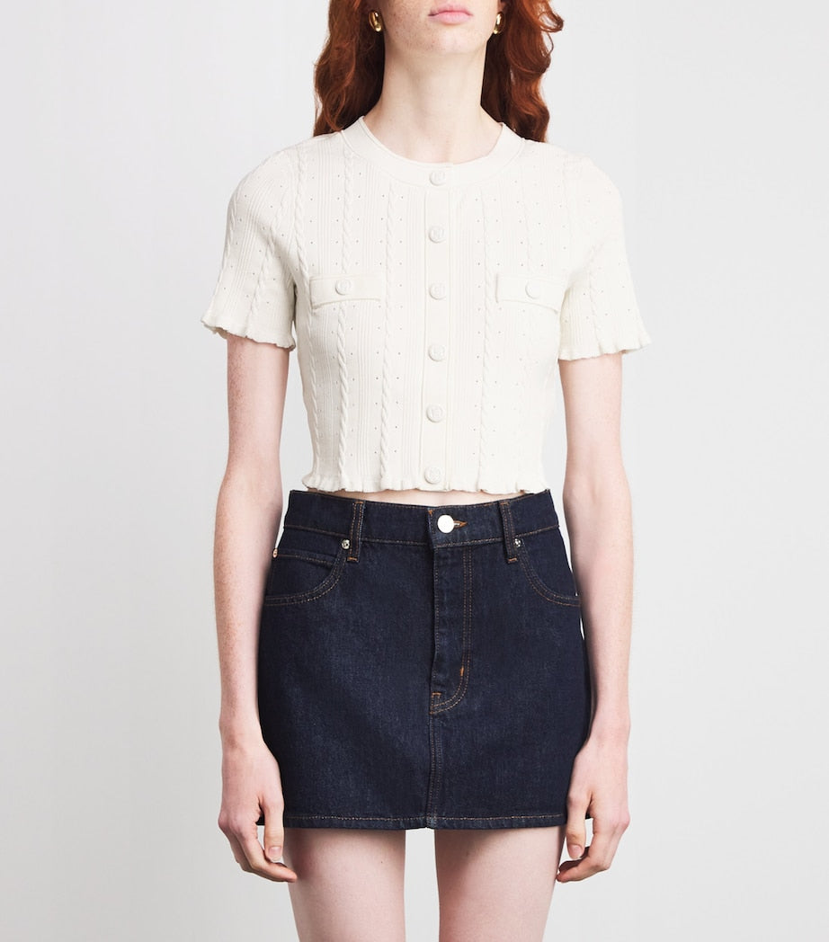 Sandro Paris Beige Cable-Knit Cropped Cardigan