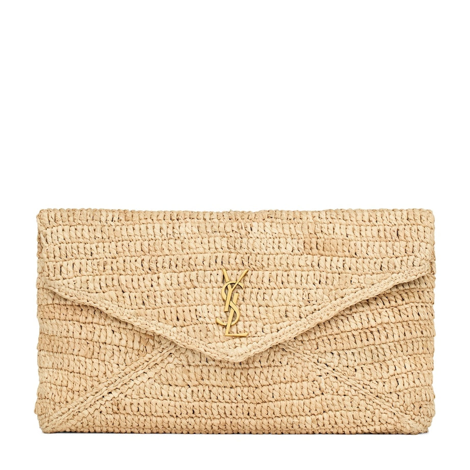 Saint Laurent Brown Raffia Cassandre Envelope Pouch
