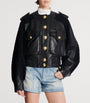 Black Tweed-Trim Leather Jacket