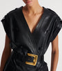 Balmain Black Leather Belted Mini Dress