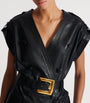Balmain Black Leather Belted Mini Dress