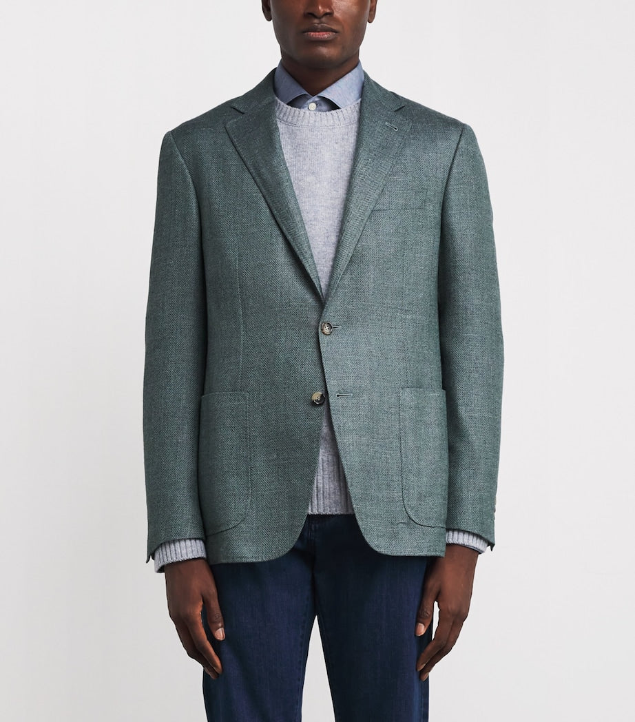 Canali Green Wool-Blend Tailored Blazer