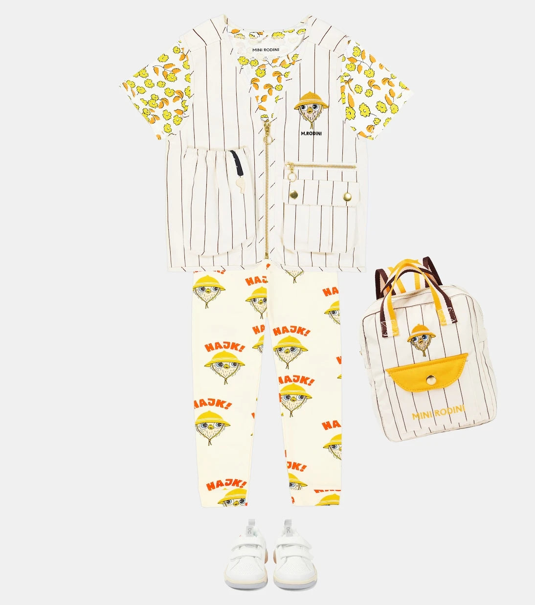 Mini Rodini - Owl embroidered pinstripe vest and whistle set