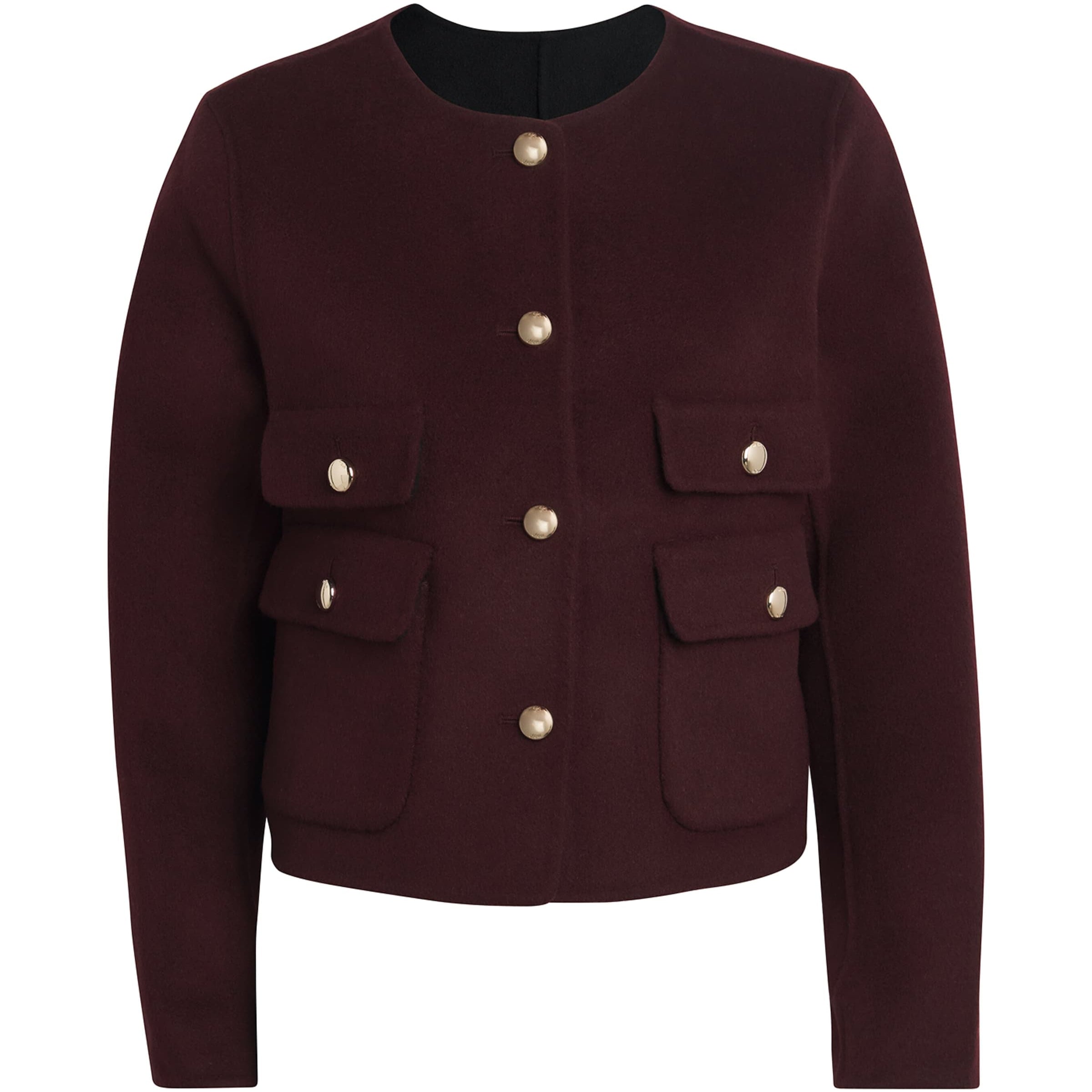 Maje Red Wool-Blend Reversible Bomber Jacket