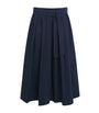 Blue Taffeta Tie-Belt Midi Skirt