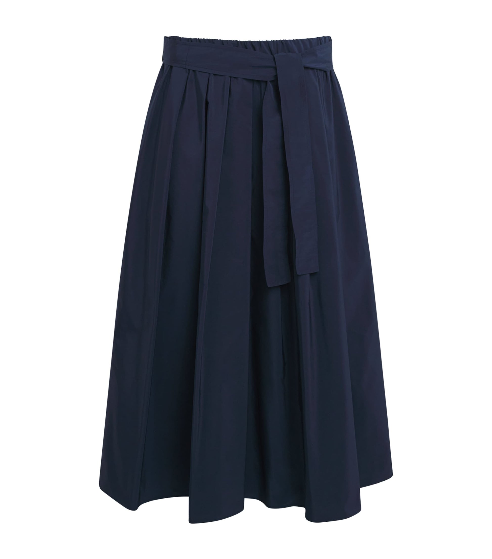 Blue Taffeta Tie-Belt Midi Skirt