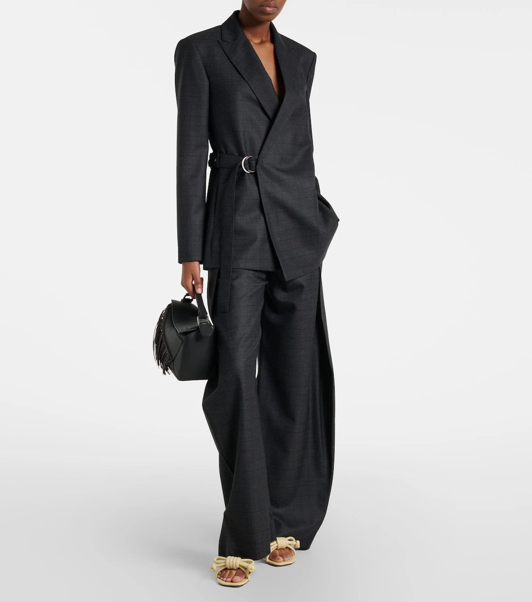 Loewe - Checked belt wool barrel-leg pants