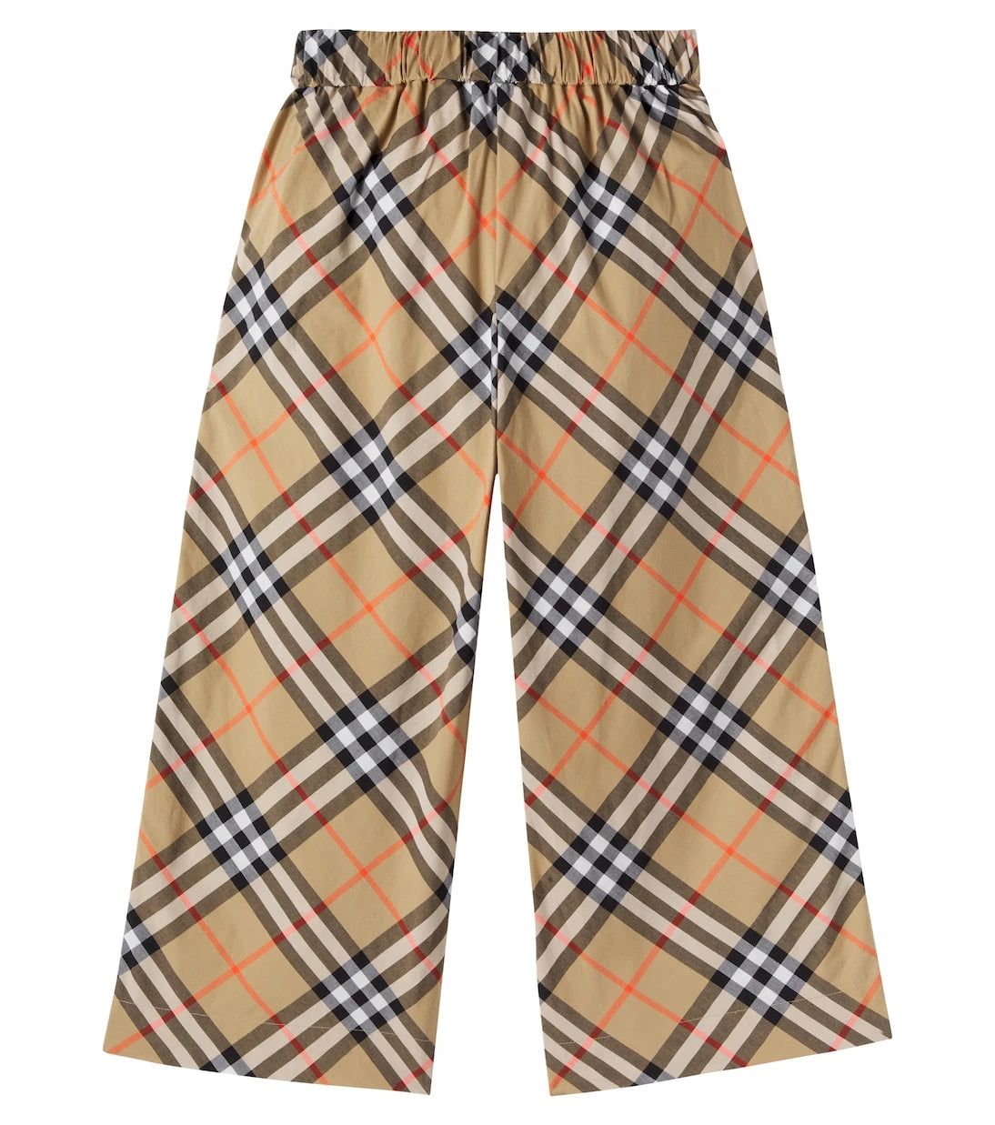 Burberry Kids - بنطلون بربري كاروهات قطني بأرجل واسعة