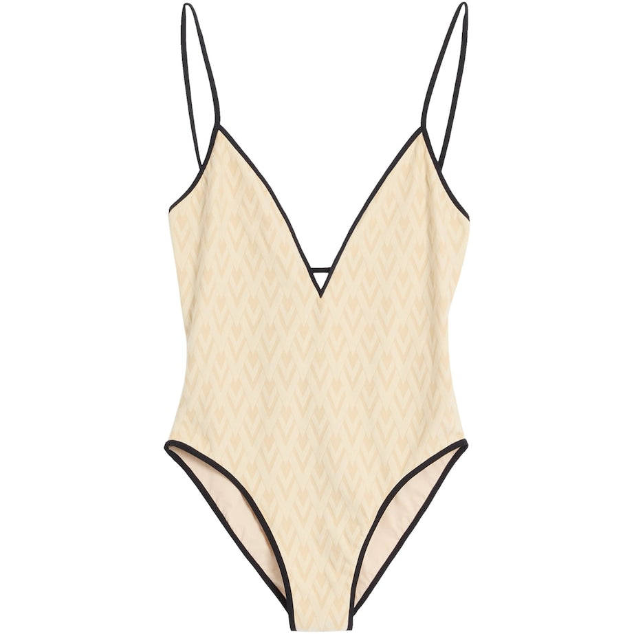 Valentino Nude Jacquard Logo Swimsuit