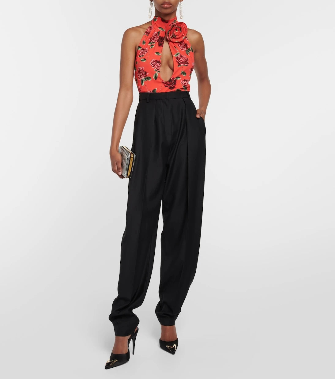 Magda Butrym - Floral-appliqué cutout halterneck top