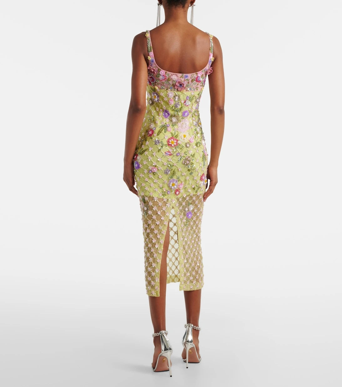 Là Fuori - Floral embellished mesh cocktail dress
