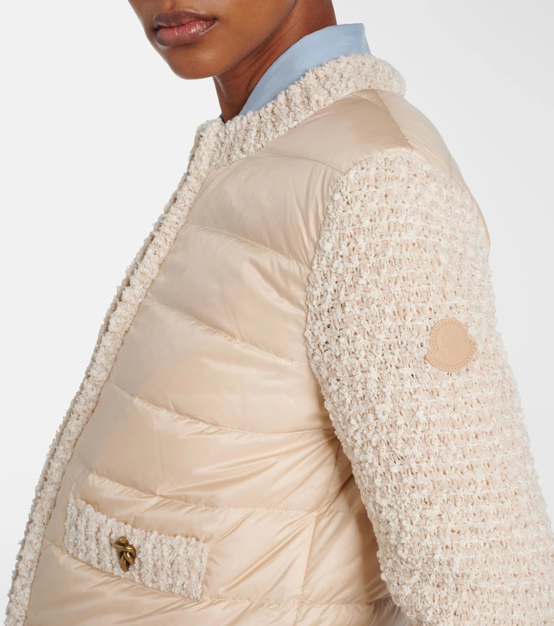 Moncler - Down-paneled bouclé-trimmed zip-up cardigan