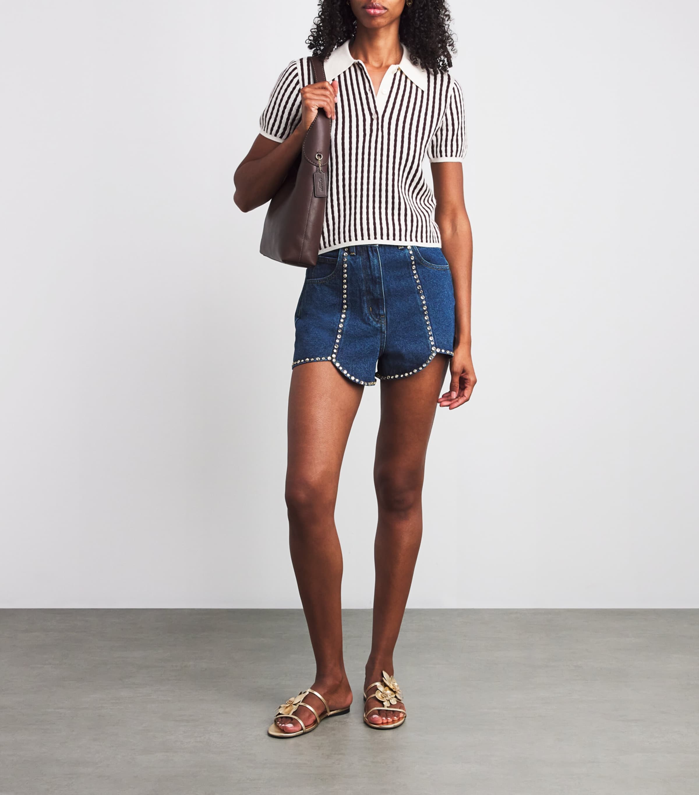 Blue Denim Rhinestone-Embellished Shorts