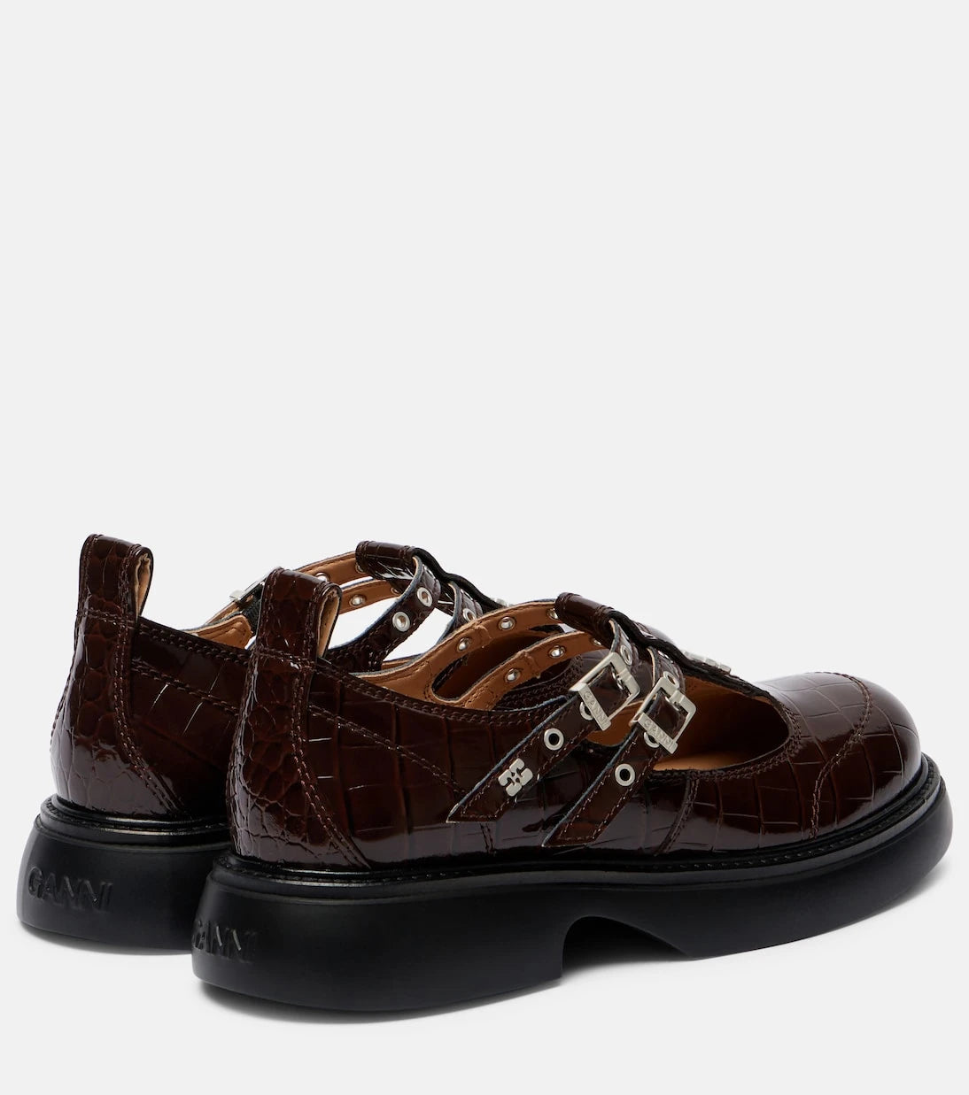 Ganni - Croc-effect Mary Jane flats