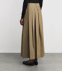 Beige Cotton Pleated Maxi Skirt
