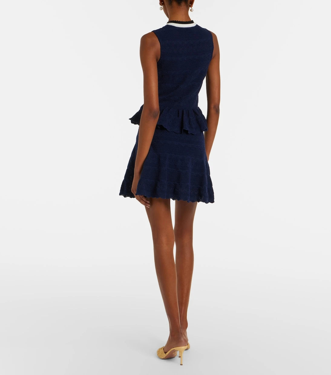 Self-Portrait - Peplum pointelle cotton-blend minidress