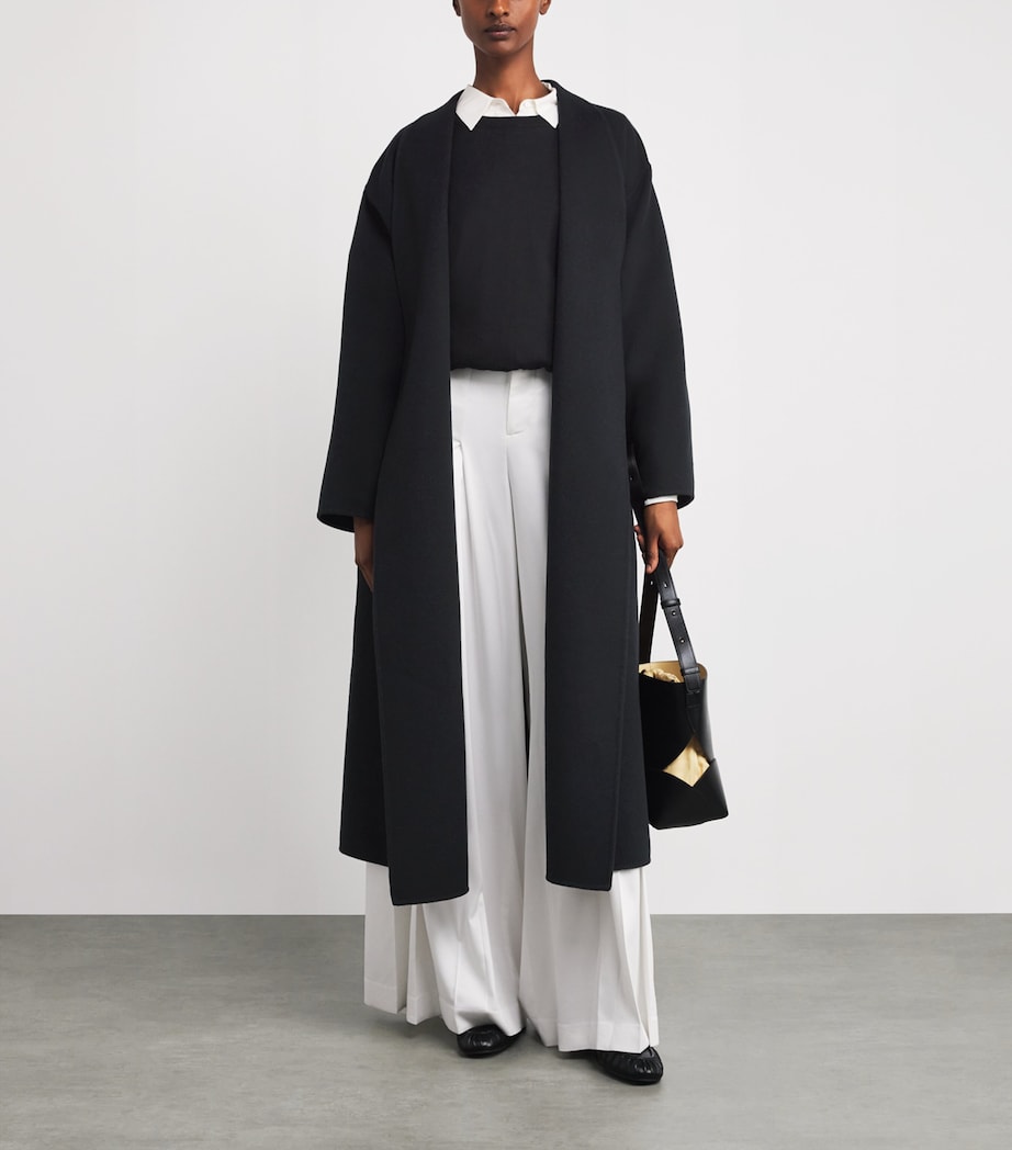 Johnstons Of Elgin Black Cashmere Wrap Belt Long Coat