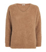 Beige Camel Wool-Silk Bouclé Oversized Sweater