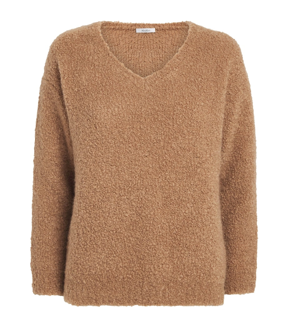 Beige Camel Wool-Silk Bouclé Oversized Sweater