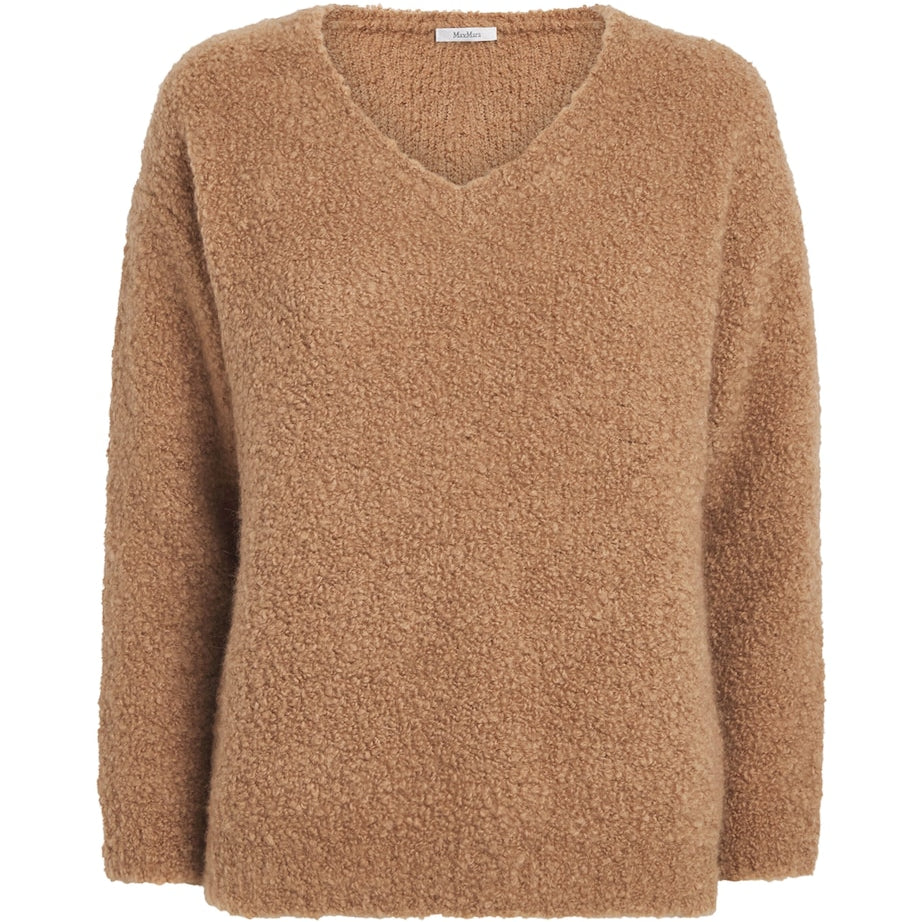Beige Camel Wool-Silk Bouclé Oversized Sweater