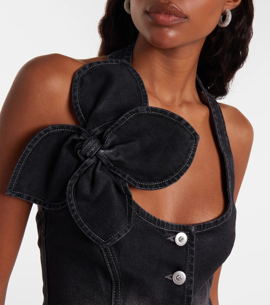 Area - Bow-detail denim top