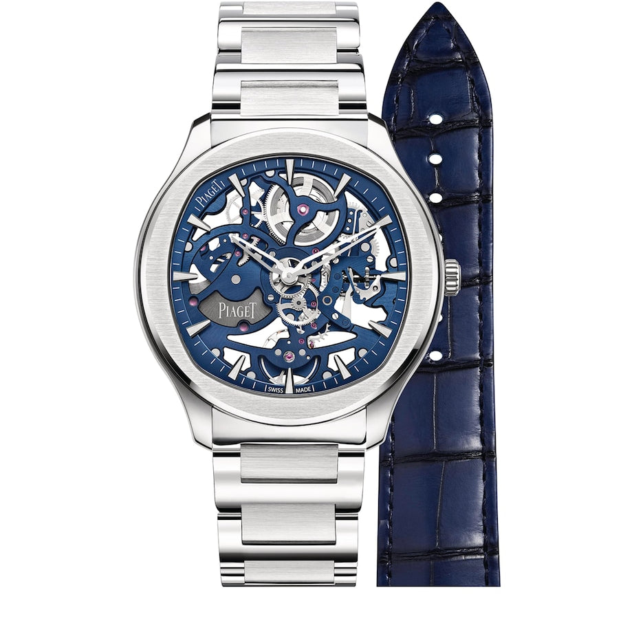 Piaget Stainless Steel Polo Skeleton Blue-Hued Watch 42mm