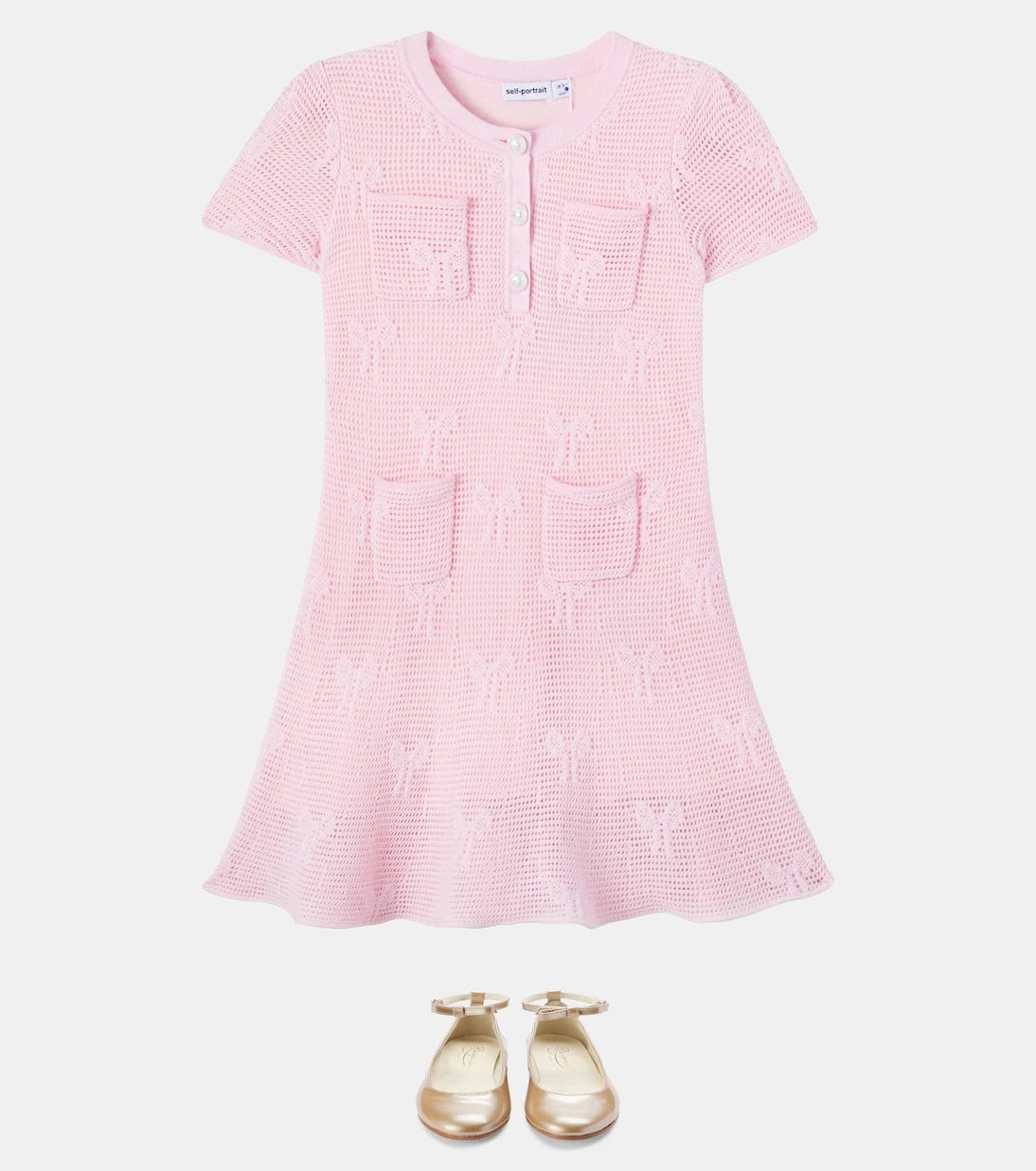 Self-Portrait Kids - Bow crochet cotton-blend dress