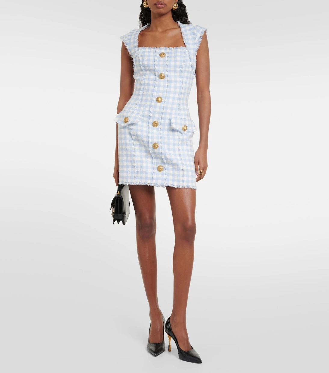 Balmain - Gingham tweed minidress