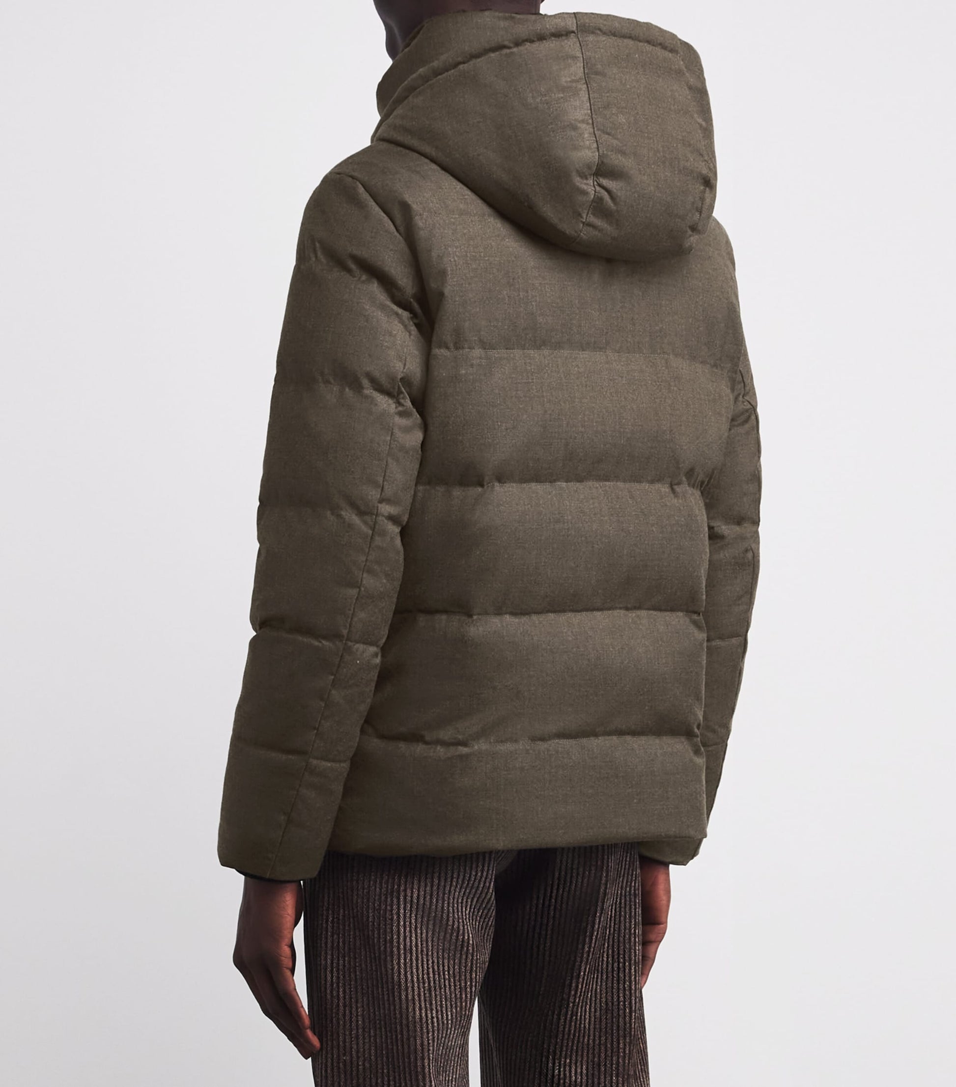 Brown Wool-Silk Green Storm System Mink-Trim Puffer Jacket
