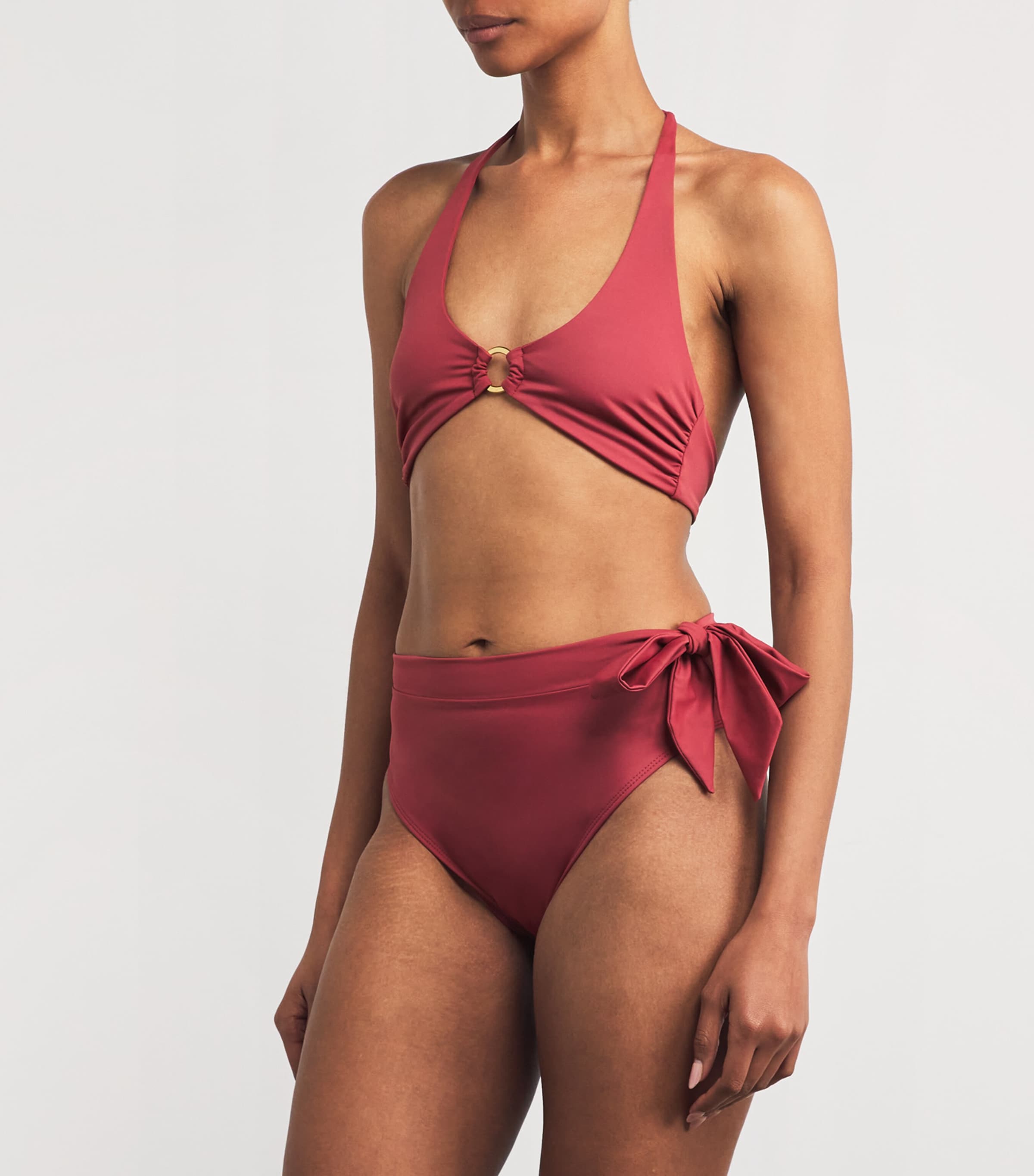 AWAY THAT DAY Burgundy Tahiti High-Rise Bikini Bottoms