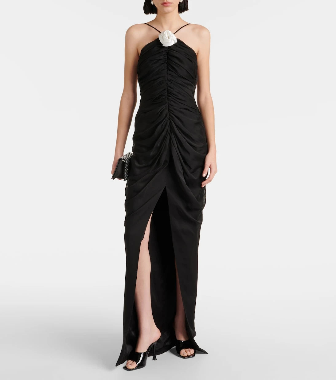 Rasario - Floral-appliqué chiffon gown