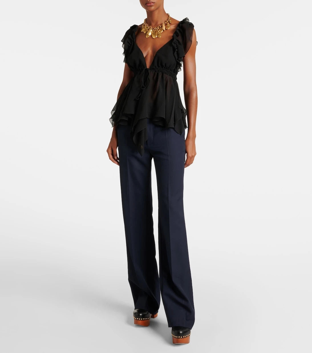 Chloé - Gathered silk georgette top