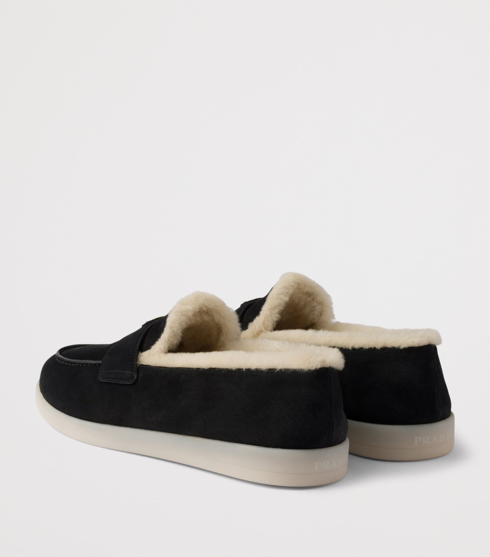 Prada Shearling-Suede Logo Loafers