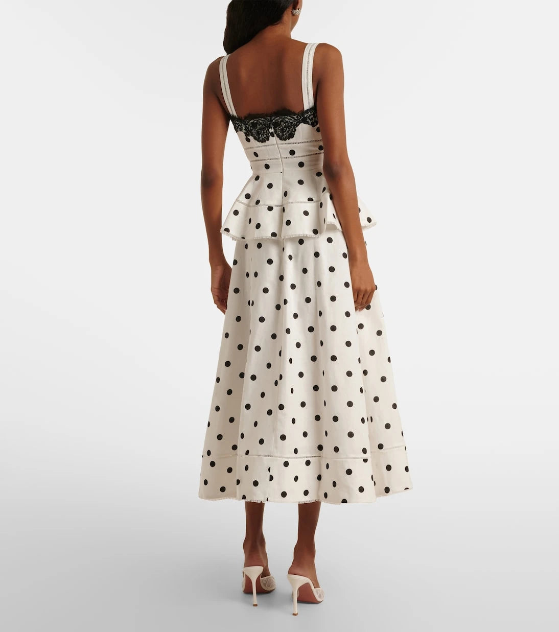 Self-Portrait - Polka-dot linen and cotton midi dress